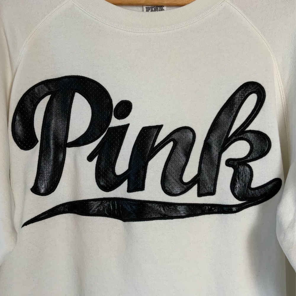 Victoria's Secret PINK Faux Leather Dotted Applique Sweatshirt - Picture 9 of 16